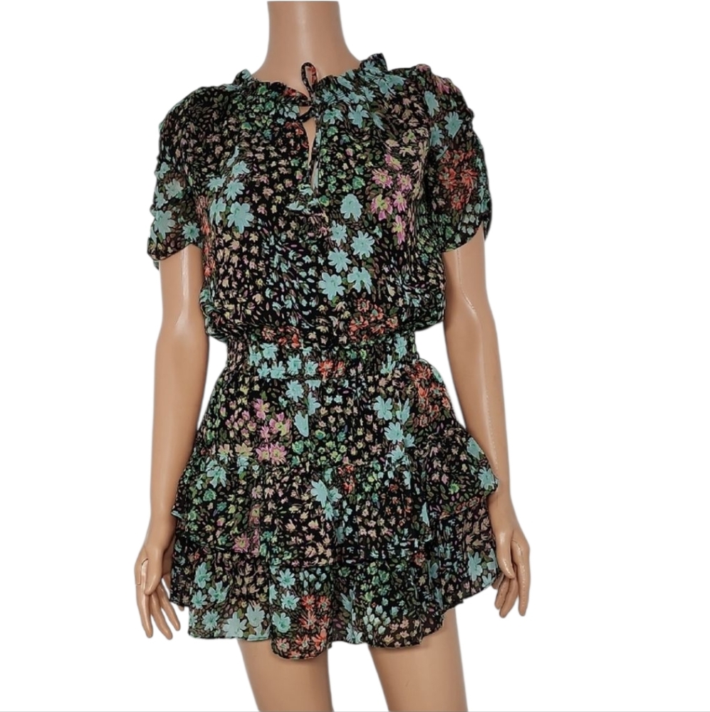 Skylar + Madison Black‎ Floral Ruffle Mini Dress Size S Small